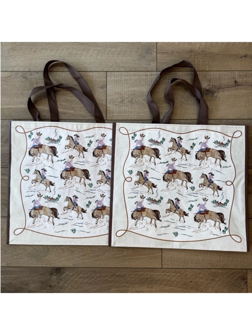 Homegoods TJMaxx Marshalls Horse Cowboy Cowgirl Print Tote Bags (Set of 2) NWOT
